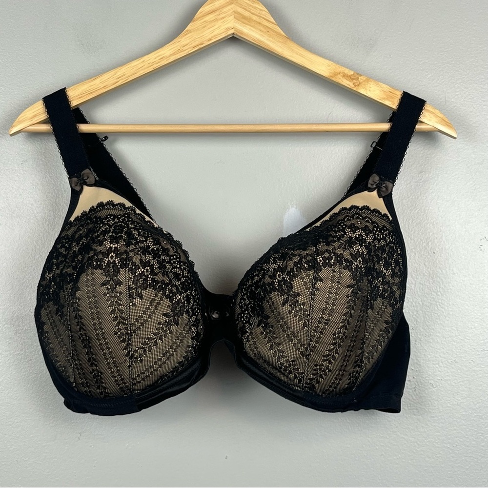 Elomi Bijou Soiree Moulded black & beige underwire j-hook adjustable bra, 40G.
